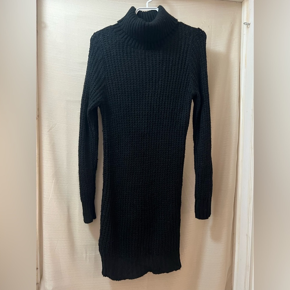 🔴 Nasty Gal Black Ribbed Knit Sweater Dress size small